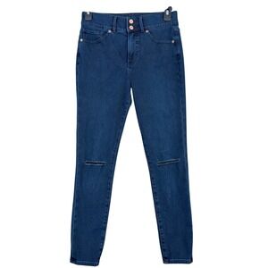 Express Skinny Jeans Womens 6R Cotton Blend Dark Wash Blue High Rise Slit Knee